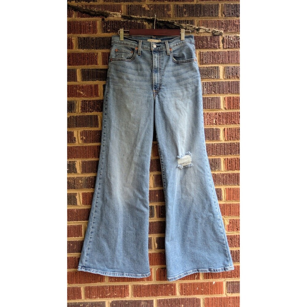 Levis Ribcage Bell Jeans - Light Wash High Rise Flare -Distressed - Sz 30x31
